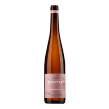 Laden Sie das Bild in den Galerie-Viewer, Flasche Wein  vom Weingut Forster aus Rümmelsheim an der Nahe, Sorte Spätburgunder Blanc de Noir mit Namen Himmelsstuermer. Mit Korken und altrosa Etikett, das mit weißer Schrift das Logo Forster sowie die Sorte zeigt, zudem eine gezeichnete Landschaft mit Sonne, Wolken, Schwalbe und Heissluftballon. 